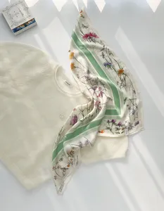 Luxe 100% soie de mûrier carré écharpe imprimé botanique floral élégant femmes printemps.