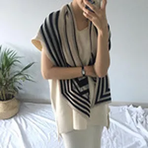 Women knit top and striped scarf set casual fashion daily wear comfortable apparel.