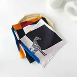 Women's small silk scarf chic geometric print elegant neckerchief for daily fashion accessory