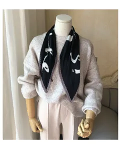 Detailed view of the Korean vintage pleated small square scarf, versatile decorative neckerchief.