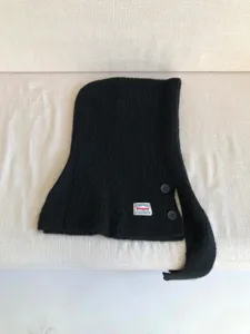 Black wool knit balaclava hooded scarf winter warm fashion hat detailed shot view
