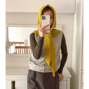 Fashion winter warm wool knitted balaclava hat and scarf set for women stylish streetwear