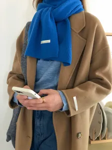 Bufanda de lana de punto gruesa y cálida de invierno para mujer y hombre, bufanda azul larga.