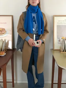 Cálida bufanda de lana larga para invierno de mujer y hombre, cuello tejido grueso y suave.