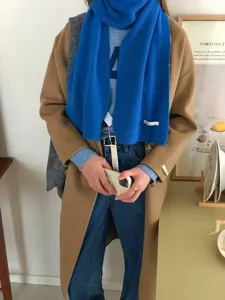 Cálida bufanda de punto azul brillante para mujer invierno suave bufanda larga de lana