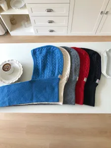Chic knitted balaclava hood scarf set in multiple colors, featuring cozy cable knit texture for winter.