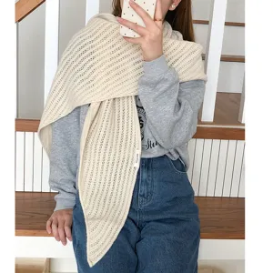 Femme Laine Tricoté Triangle Écharpe Ajouré Chaud Châle Hiver Décontracté Mode Couleurunie Élégant Enveloppe