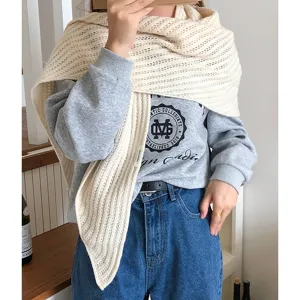 Grande écharpe châle triangulaire en tricot creux de laine pour femme, mode hiver chaude.