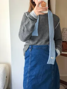 Mujer elegante bufanda estrecha tejida color liso cinta moda pañuelo uso diario