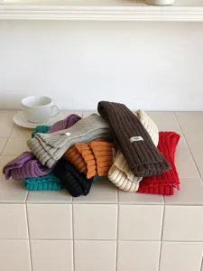 Bufanda Estrecha De Punto Color Sólido Mujer Invierno Cálido Elegante Pañuelo A Costillas
