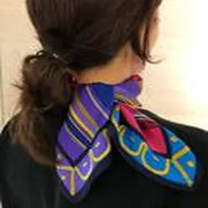 Vintage silk square scarf with classic carriage pattern, elegant neckerchief accessory.