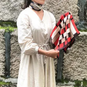 Stylish imitation silk small scarf featuring a chic color block design for women.