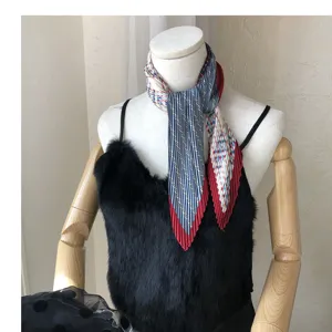 Pleated small square scarf, retro striped neckerchief, stylish daily decorative accessory.