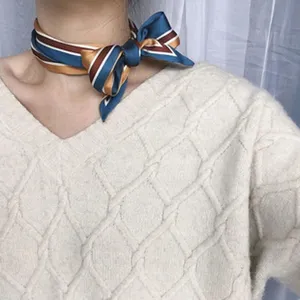 Chic striped silk scarf necktie women fashion elegant bow ribbon for bag hair band accessory.