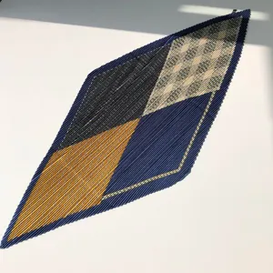 Pleated diamond silk scarf for women, chic geometric color block design for autumn and spring.