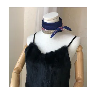 Women black plush camisole paired with classic pleated check square scarf neckerchief