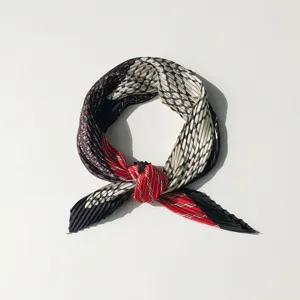 Pleated square scarf for women retro silk touch neckerchief spring autumn fashion