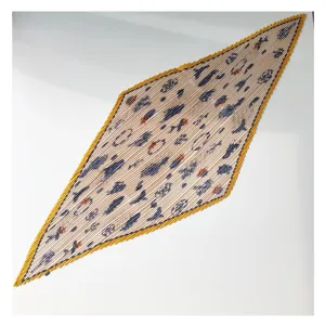 Elegant pleated rhombus scarf with vibrant contrast edges and abstract pattern for women chic wear.