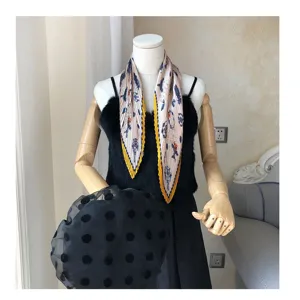 Korean vintage pleated small square scarf elegant neckerchief decorative neck scarf women