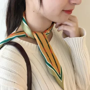Foulard en soie étroit chic pour femme, écharpe de cou élégante avec motif de ceinture.