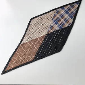 Detailed view of a Korean style pleated geometric rhombus small scarf for women fashion accessory.