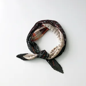 Pleated small square scarf for women, retro artistic neckerchief, versatile spring autumn accessory.