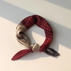 Korean style pleated small square silk scarf vintage retro neckerchief for women spring autumn