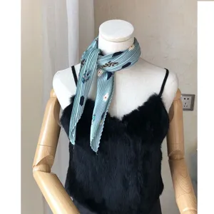 Korean style pleated small square scarf for women, retro floral print neckerchief, elegant accessory.