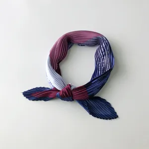 Pleated small square scarf gradient color neckerchief elegant accessory for women detail view