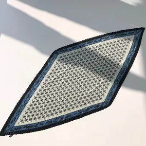 Diamond pleated scarf for women, elegant black and blue patterned neckerchief for spring autumn.