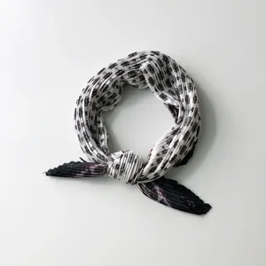 Korean style pleated small scarf vintage retro black white neckerchief decorative for women
