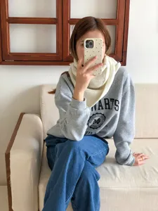 Bufanda de punto invierno cálido botón cruzado calentador de cuello suave color sólido moda estudiante