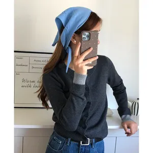 Knit triangle headscarf vintage solid color autumn winter fashion women hair accessory blue