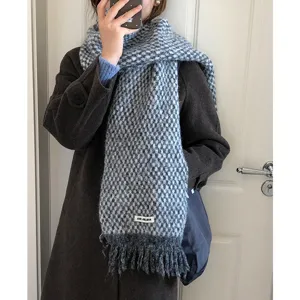 Korean soft houndstooth fringe winter warm scarf cozy casual daily wear shawl for women