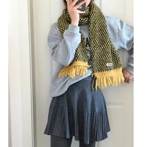 Korean style soft plaid tassel scarf winter warm cozy fashion shawl for women daily wear