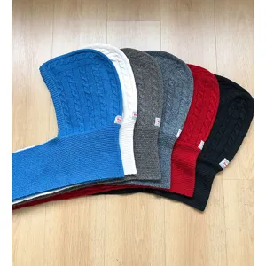 Cozy wool knit balaclava hooded scarf multi-color set, warm winter fashion headwear.
