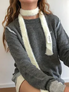 Chic fluffy skinny scarf for women Y2K layered long plush neck warmer fashion accessory