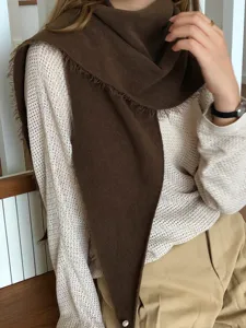 Cozy wool-blend winter triangle scarf in rich brown, stylish soft neck warmer for women.