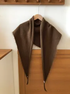 Brown wool triangular scarf for women, soft cozy winter warm neck warmer and stylish head wrap.
