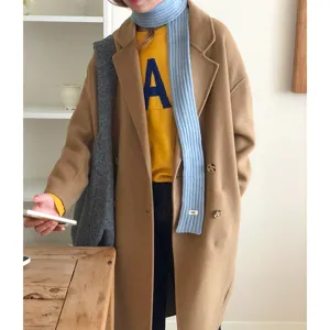 Mujer bufanda de punto estrecha color sólido cinta elegante pañuelo otoño invierno accesorio