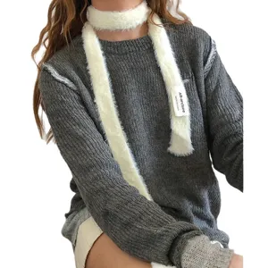 Fashion fluffy skinny scarf for women y2k long fuzzy neck warmer Korean style winter chic