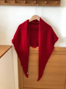 Wool blend solid color red triangular scarf, soft warm winter bib and stylish head wrap.