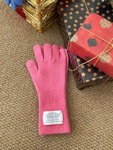 Femme hiver chaud tricoté gants en laine rose tactile vue détail élégant vêtement cosy