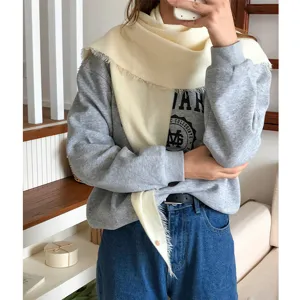 Women winter warm solid color triangle scarf soft cozy wool blend neck wrap fashion shawl