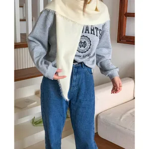 Korean style wool triangular scarf for women, soft cozy warm winter neck wrap and headwear.