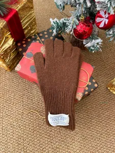 Gants d'hiver chauds en tricot pour femmes, couleur marron, tactiles, style confortable.