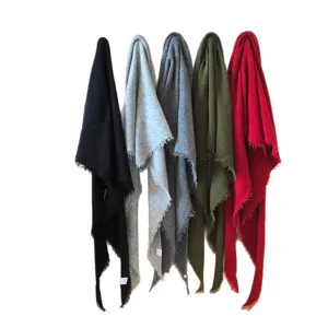 Autumn winter solid color wool blend triangle scarf cozy warm soft knitted headwrap for women
