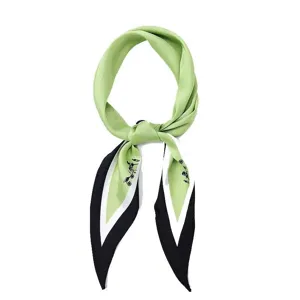 Light green silk scarf with black white tips stylish neckerchief elegant accessory women