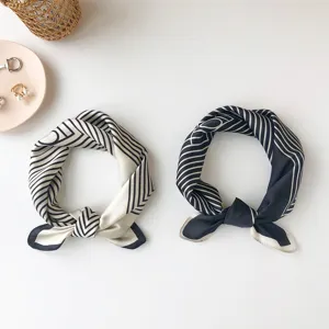 Chic minimalist geometric print imitation silk square scarf, elegant neckerchief for women.