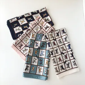 Elegante panuelo de seda con estampado de caballo bufanda cuadrada de mujer accesorio